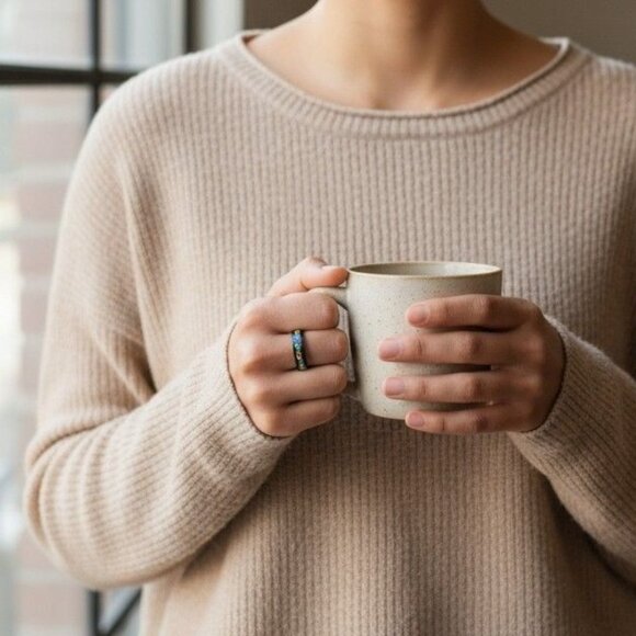 Black Tungsten Carbide Ring With Rainbow Opal Inlay For Men & Women - 6mm Width - Picture 3 of 9